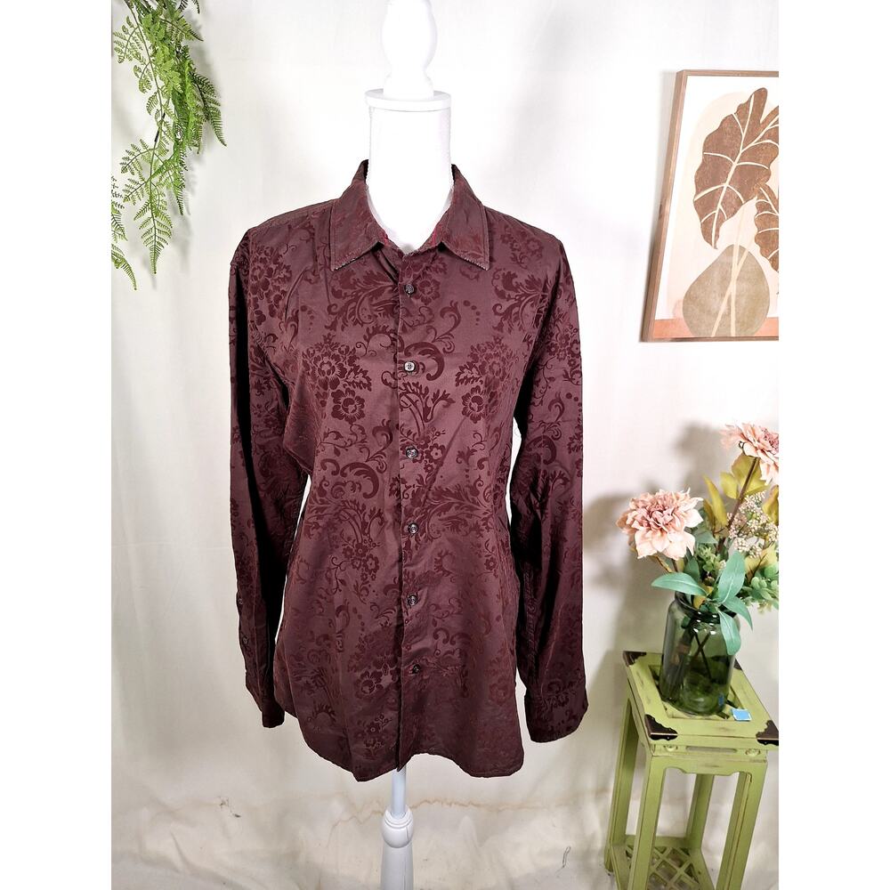 Vintage Italia Men's Brown Button-Up Long-Sleeved Shirt Size Large